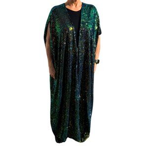 BRAND NEW Jennafer Grace Fully Lined Multicolor Sequin Maxi Kaftan OS Luxe